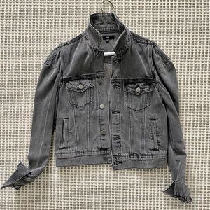 Fate Faded Black Puff Sleeve Denim Jean Jacket